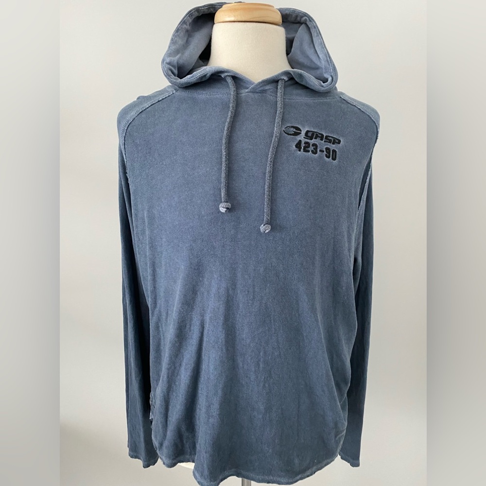 GASP Men’s Size Medium Dark Blue Faded Oversized Gym Workout Drawstring Hoodie